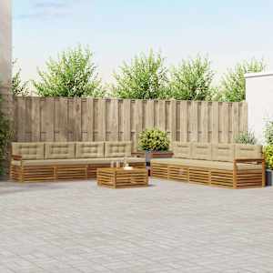 Zunanja garnitura za sedenje z blazino 9 pcs Naravna in bež