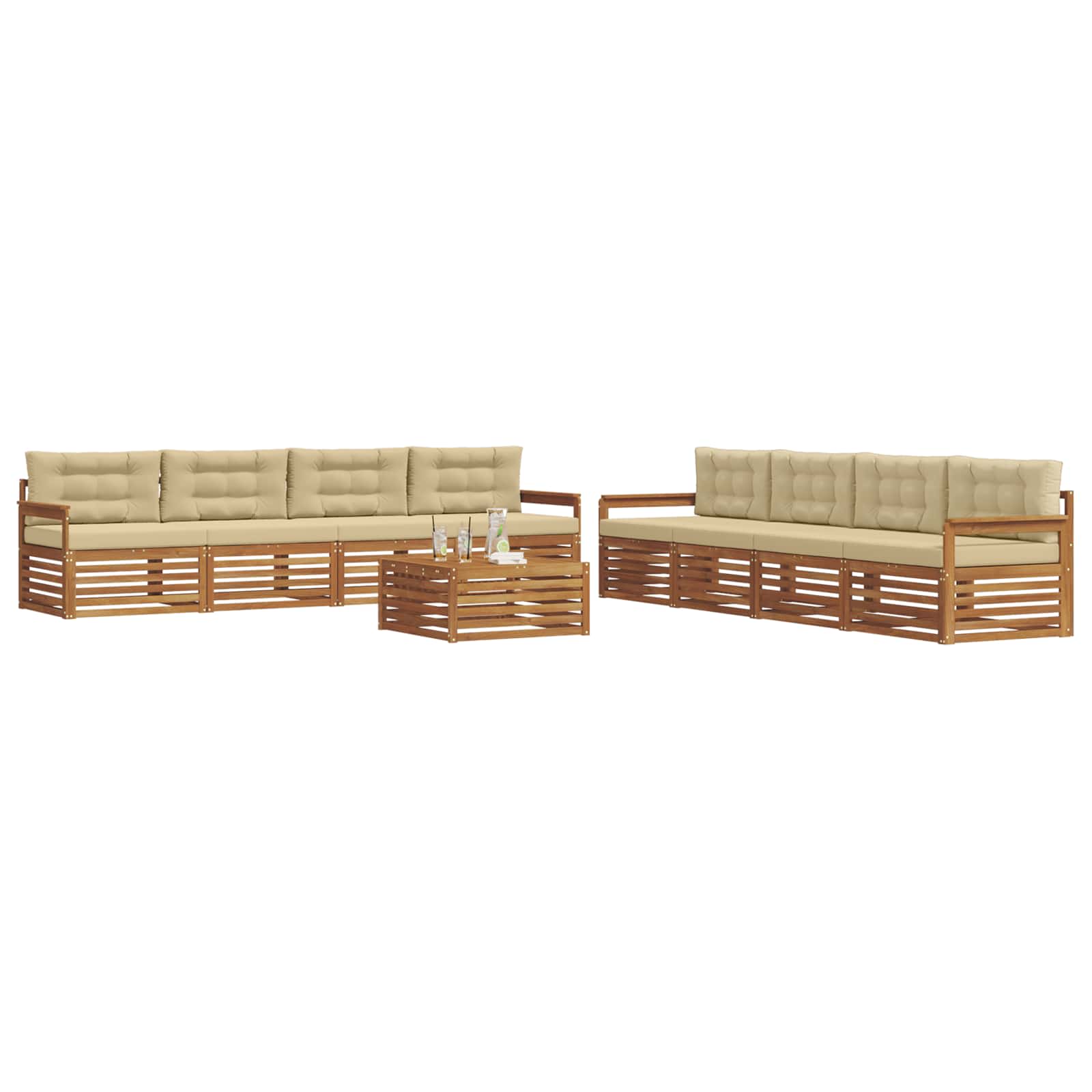 Zunanja garnitura za sedenje z blazino 9 pcs Naravna in bež - slika 3