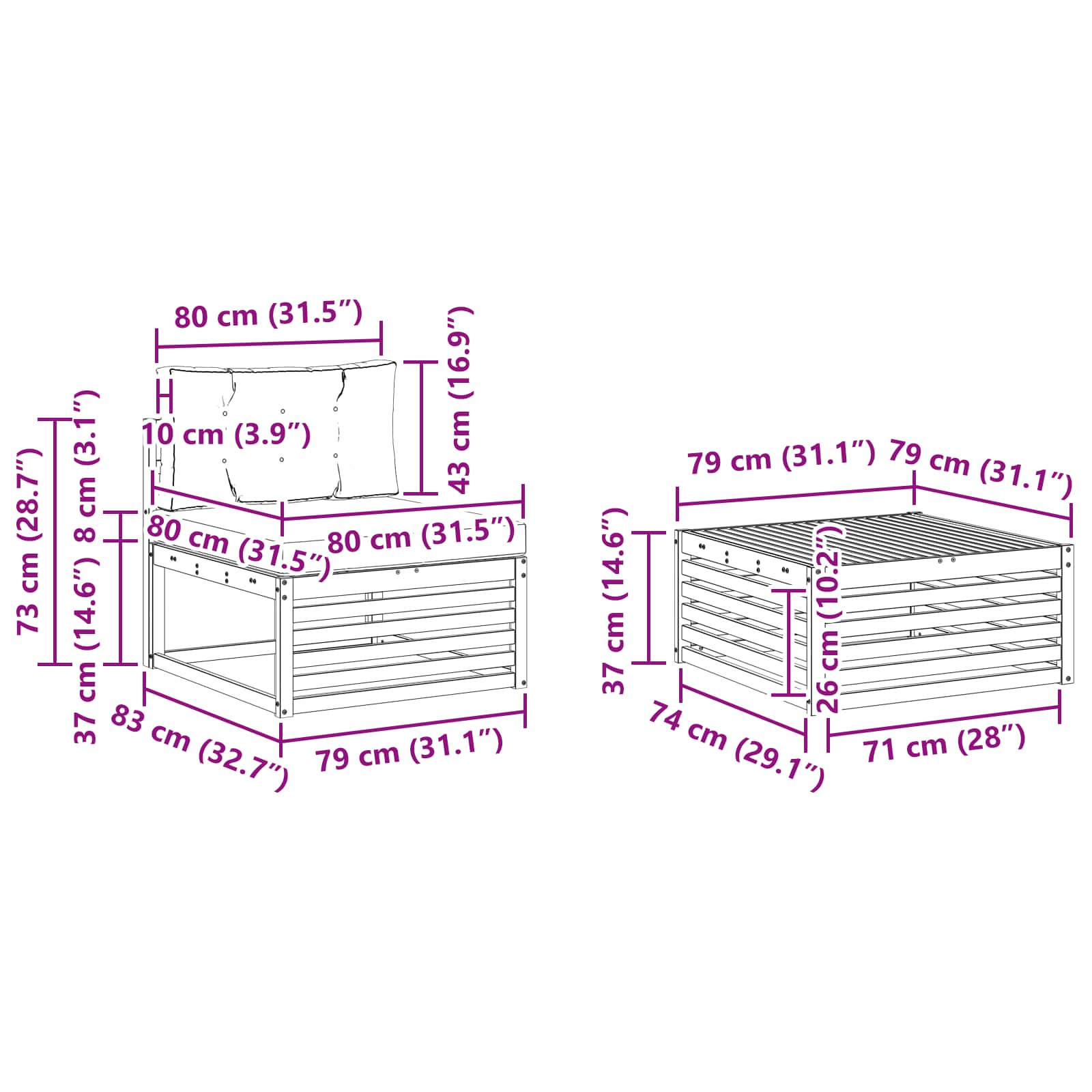 Zunanja garnitura za sedenje z blazino 9 pcs Naravna in bež - slika 9