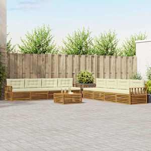 Zunanja garnitura za sedenje z blazino 9 pcs Naravna in smetana