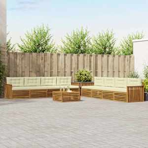 Zunanja garnitura za sedenje z blazino 9 pcs Naravna in smetana