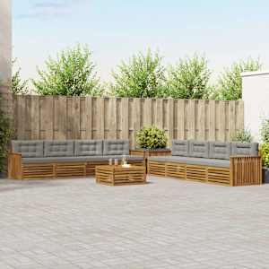 Zunanja garnitura za sedenje 9 pcs Naravna in svetlo siva