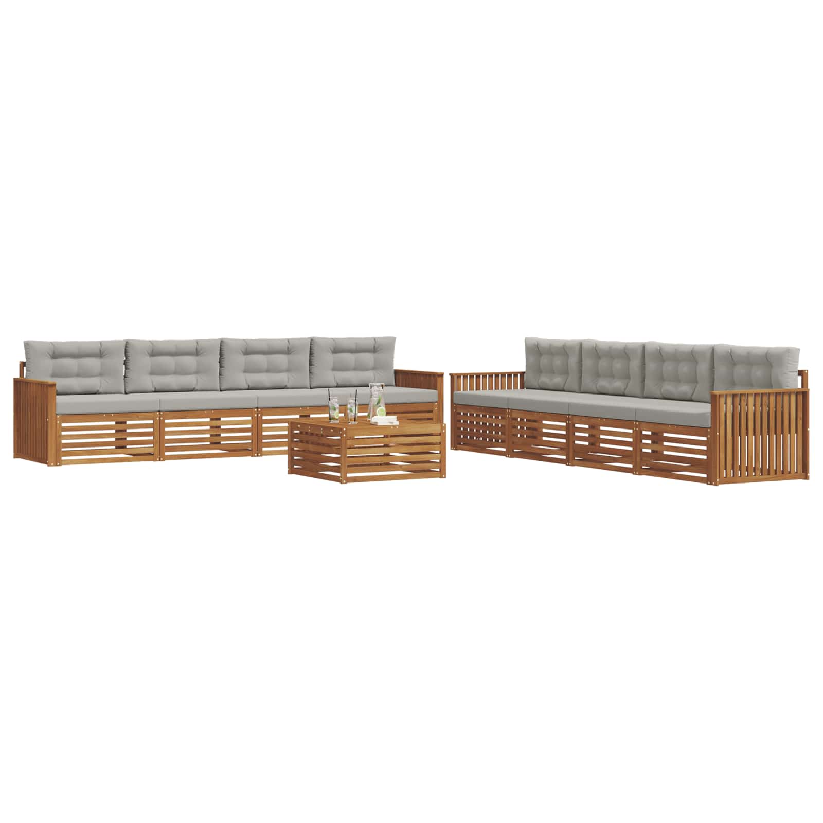 Zunanja garnitura za sedenje 9 pcs Naravna in svetlo siva - slika 3