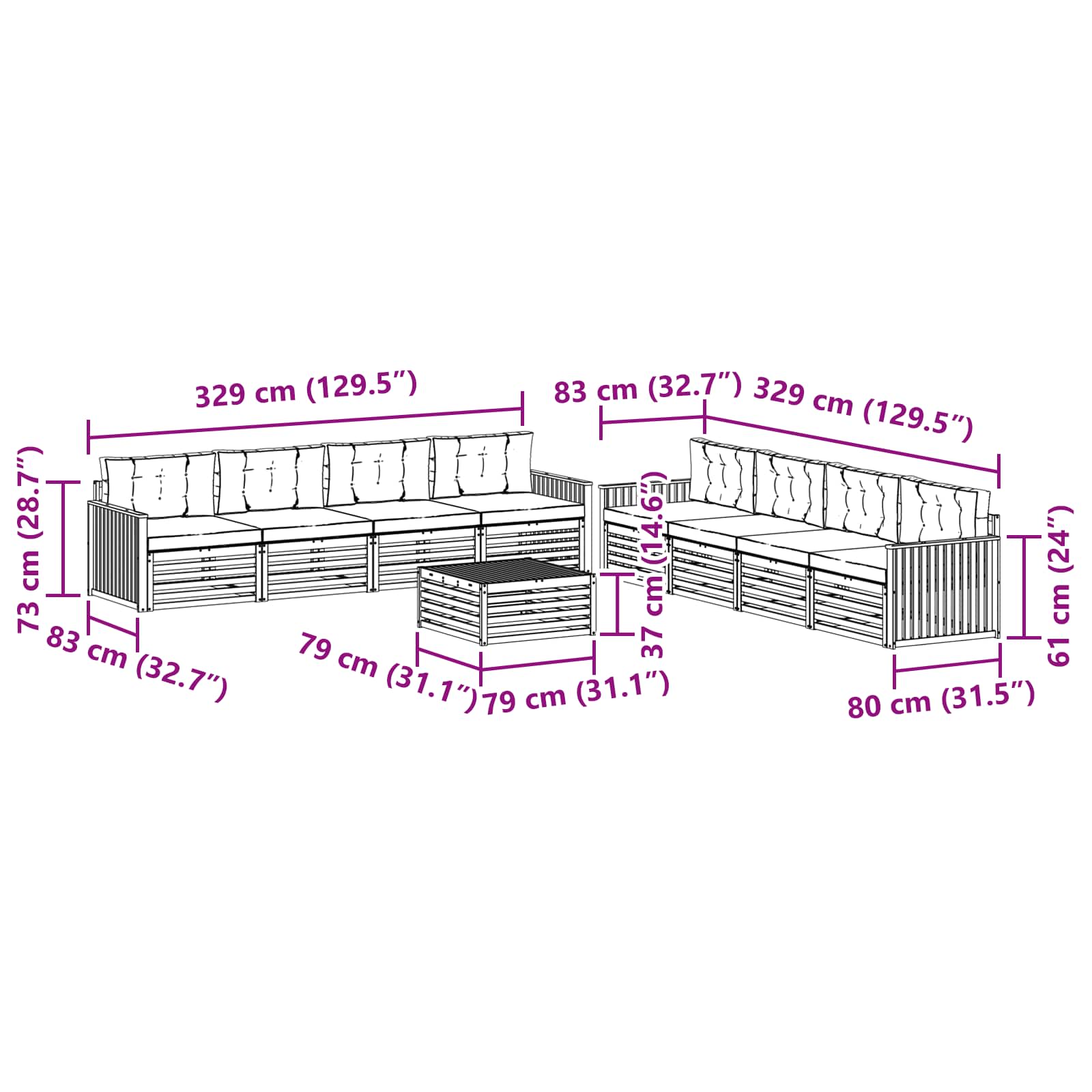 Zunanja garnitura za sedenje 9 pcs Naravna in svetlo siva - slika 7
