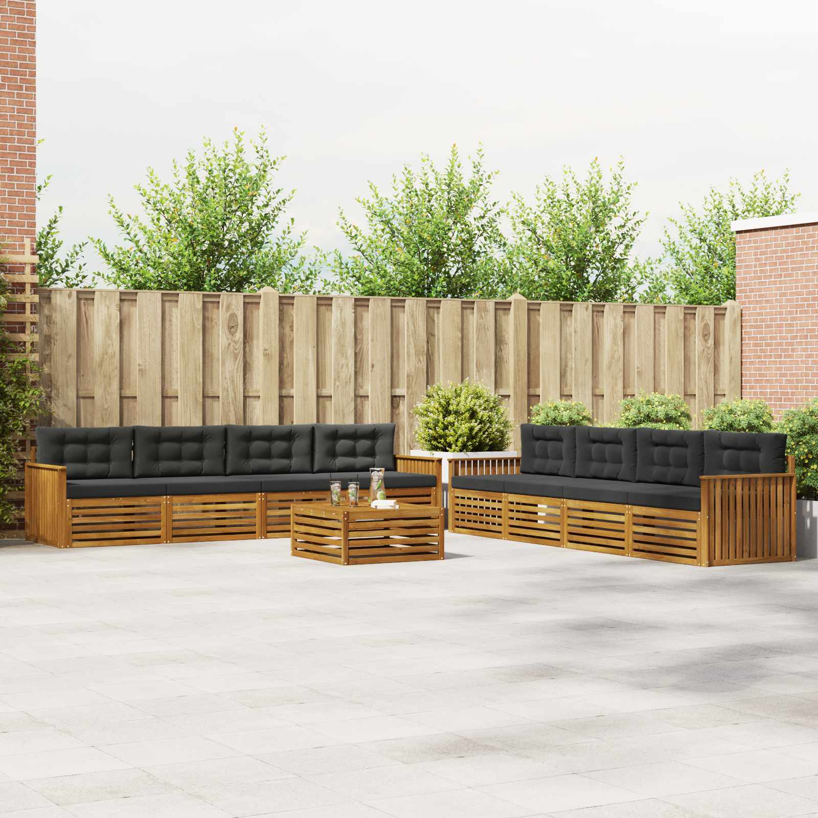 vidaXL Outdoor-Sofagarnitur mit Kissen 9 pcs Natur und Anthrazit