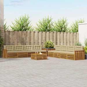 Zunanja garnitura za sedenje z blazino 9 pcs Naravna in bež