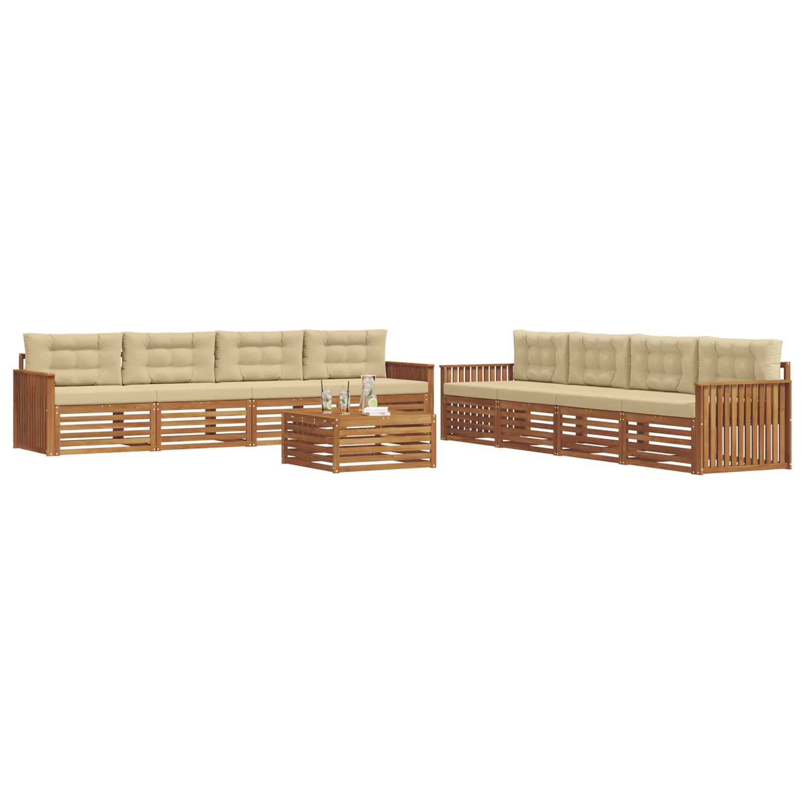 Zunanja garnitura za sedenje z blazino 9 pcs Naravna in bež - slika 3