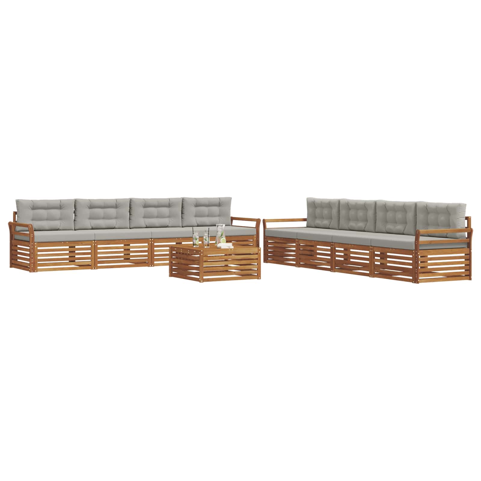 Zunanja garnitura za sedenje 9 pcs Naravna in svetlo siva - slika 3