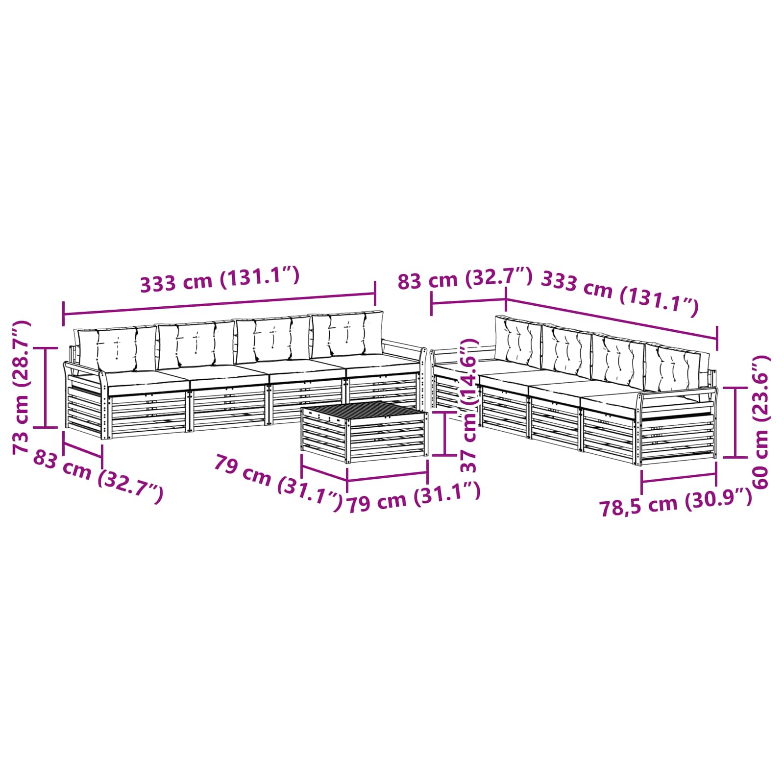 Zunanja garnitura za sedenje 9 pcs Naravna in svetlo siva - slika 7