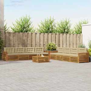 Zunanja garnitura za sedenje z blazino 9 pcs Naravna in bež