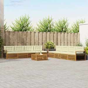 Zunanja garnitura za sedenje z blazino 9 pcs Naravna in smetana