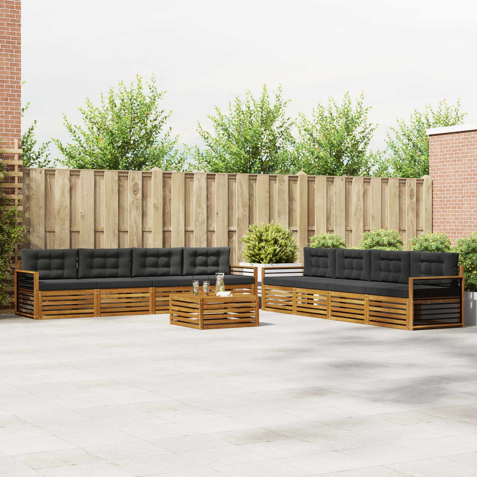 Buiten bankenset met kussen 9 pcs Natuurlijk en Antraciet