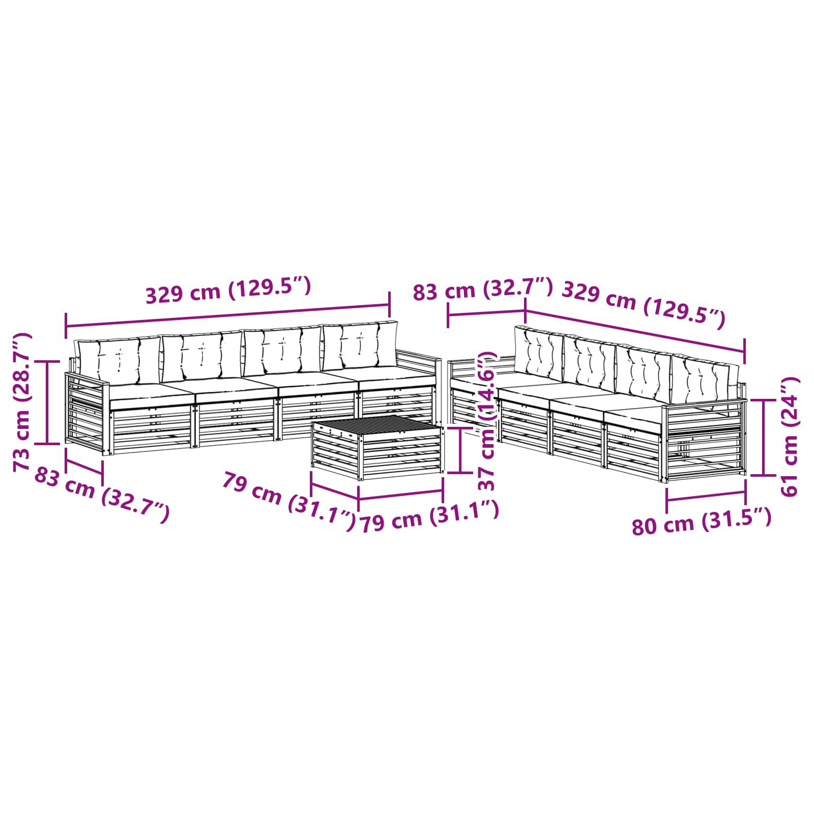 Buiten bankenset met kussen 9 pcs Natuurlijk en Antraciet - Afbeelding 8