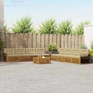 Zunanja garnitura za sedenje z blazino 9 pcs Naravna in bež