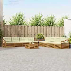 Zunanja garnitura za sedenje z blazino 9 pcs Naravna in smetana