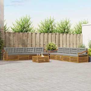 Zunanja garnitura za sedenje 9 pcs Naravna in svetlo siva