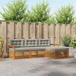 Zunanja garnitura za sedenje 4 pcs Naravna in svetlo siva