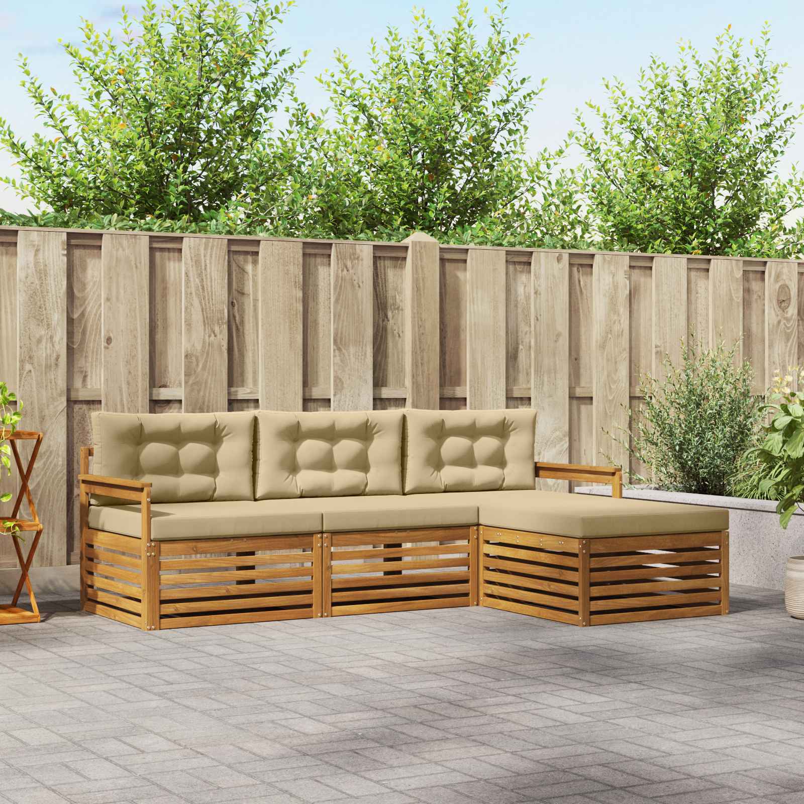 vidaXL Outdoor-Sofagarnitur mit Kissen 4 pcs Natur und Beige