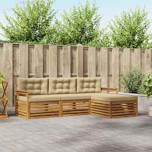 Zunanja garnitura za sedenje z blazino 4 pcs Naravna in bež