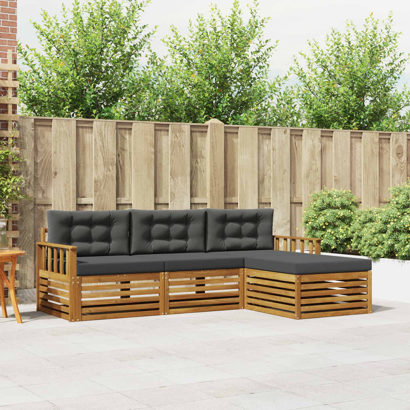 Udendørs hjørnesofa i akacietræ - naturlig/antracit, 249,5 × 162,5 × 73 cm