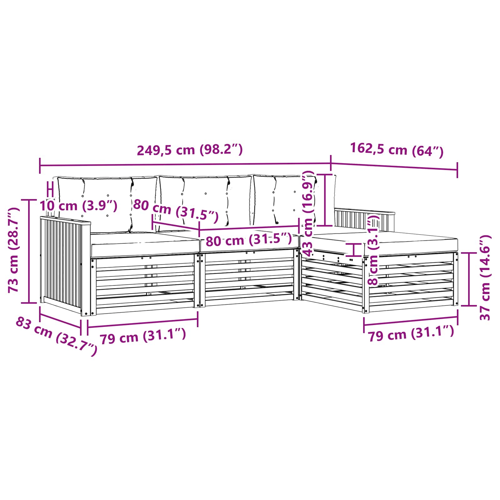Zunanja garnitura za sedenje 4 pcs Naravna in antracitna - slika 6