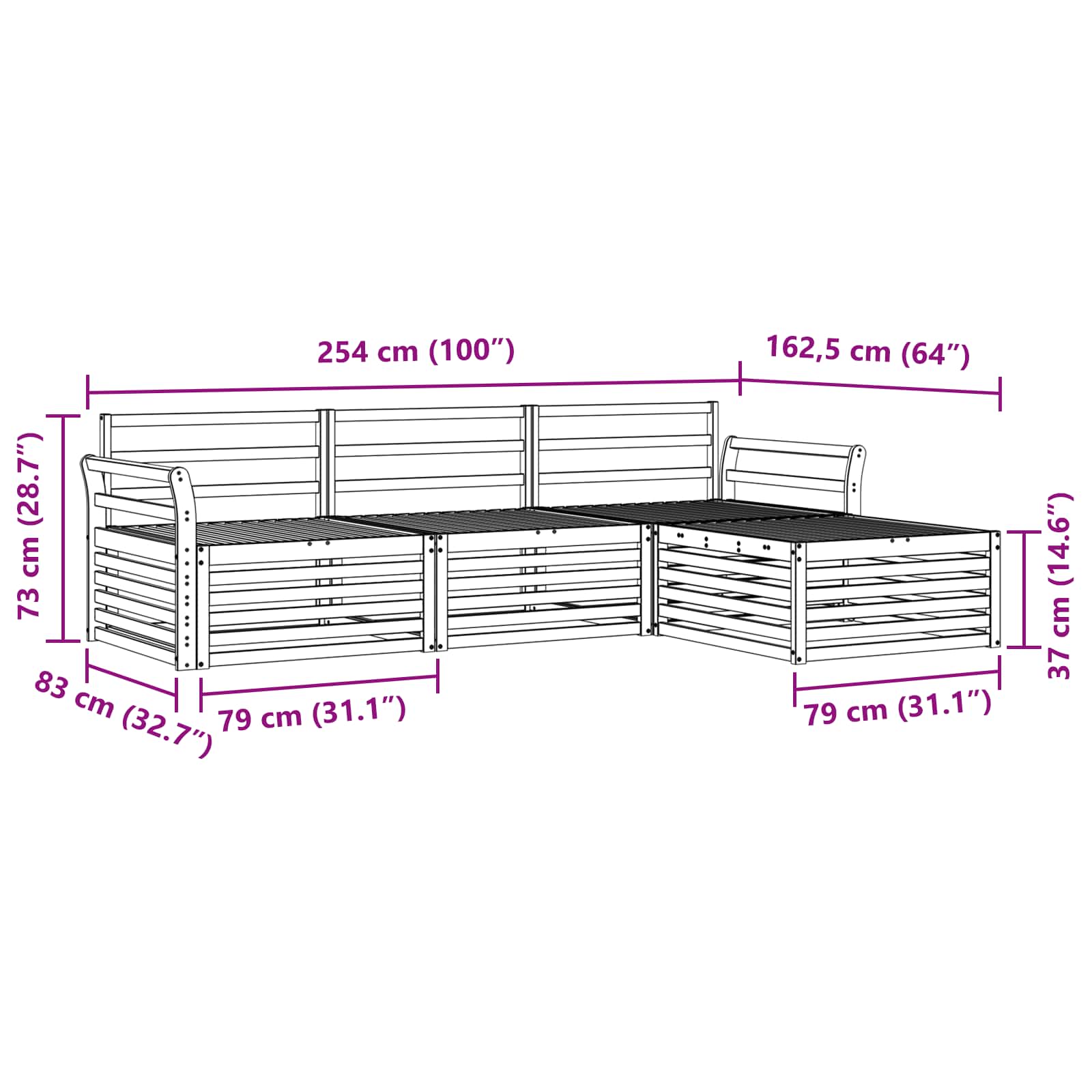 Zunanja garnitura za sedenje 4 pcs Naravna - slika 7