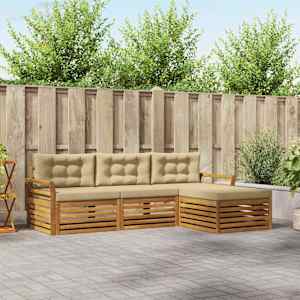 Zunanja garnitura za sedenje z blazino 4 pcs Naravna in bež