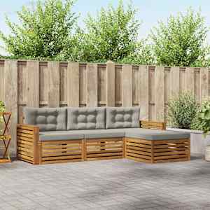 Zunanja garnitura za sedenje 4 pcs Naravna in svetlo siva