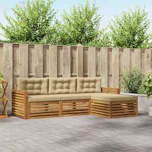 Zunanja garnitura za sedenje z blazino 4 pcs Naravna in bež