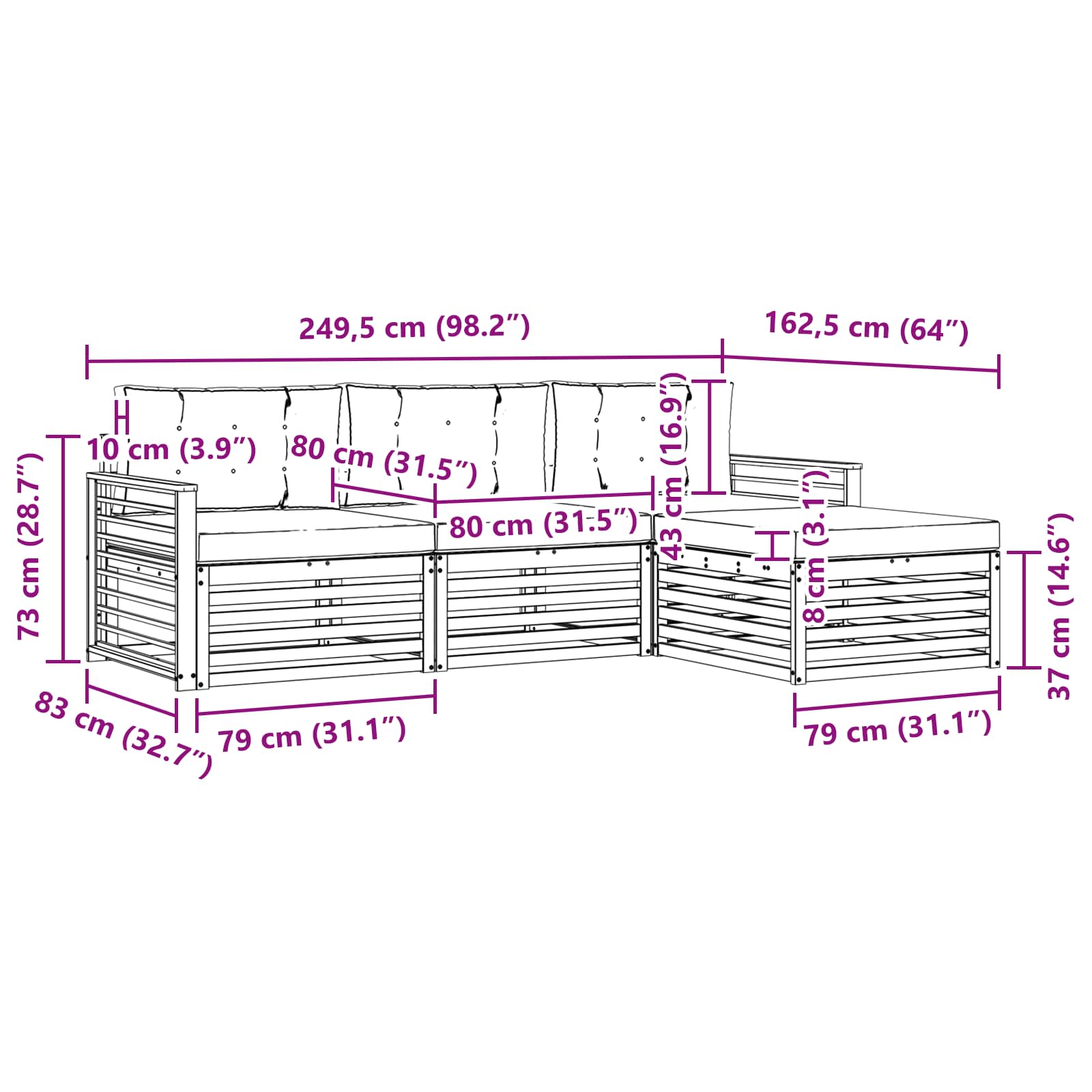 Zunanja garnitura za sedenje 4 pcs Naravna in antracitna - slika 6