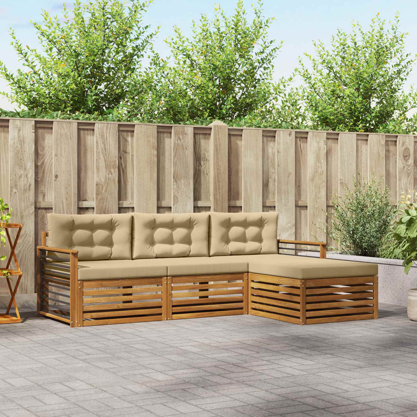 vidaXL Outdoor-Sofagarnitur mit Kissen 4 pcs Natur und Beige