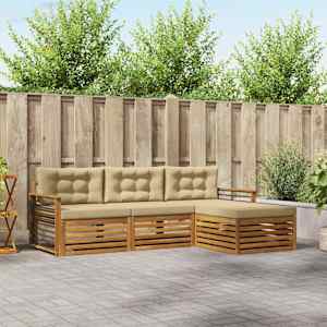 Zunanja garnitura za sedenje z blazino 4 pcs Naravna in bež