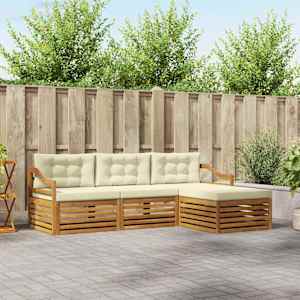 Zunanja garnitura za sedenje z blazino 4 pcs Naravna in smetana