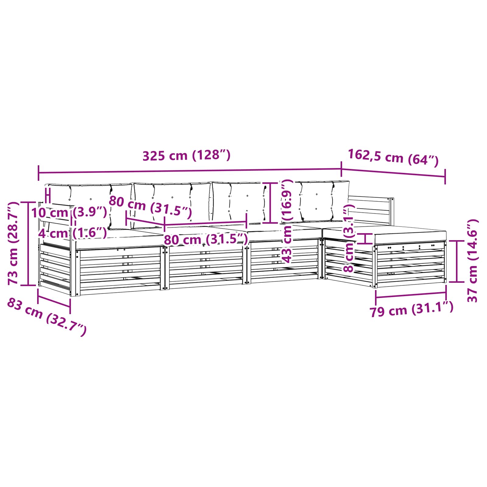 Zunanja garnitura za sedenje z blazino 5 pcs Naravna in smetana - slika 6