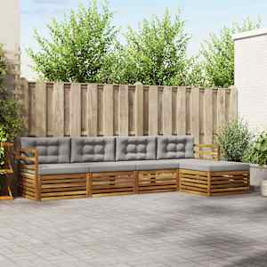 Zunanja garnitura za sedenje 5 pcs Naravna in svetlo siva