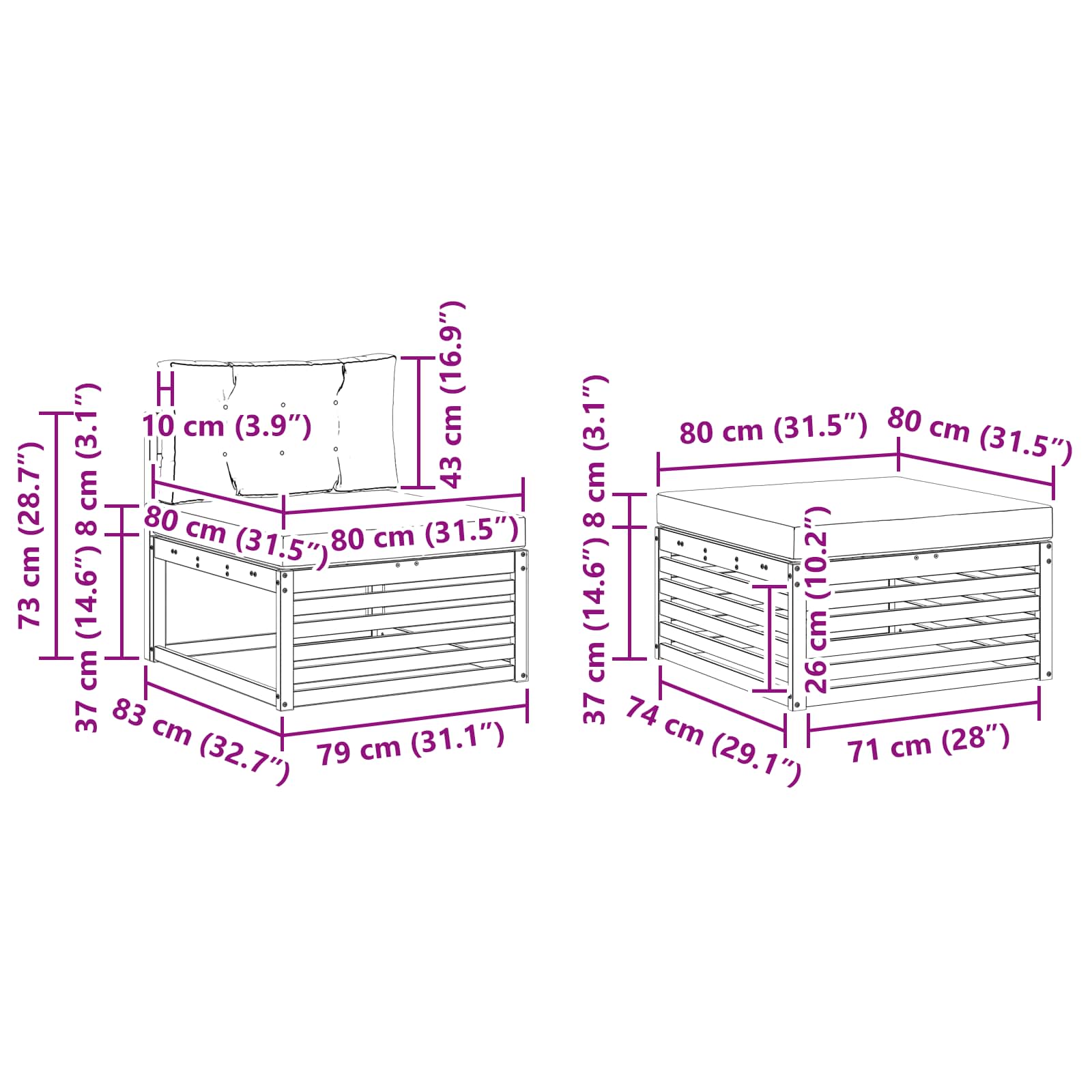 Zunanja garnitura za sedenje 5 pcs Naravna in antracitna - slika 7