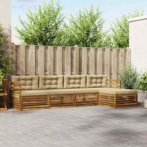 Zunanja garnitura za sedenje z blazino 5 pcs Naravna in bež