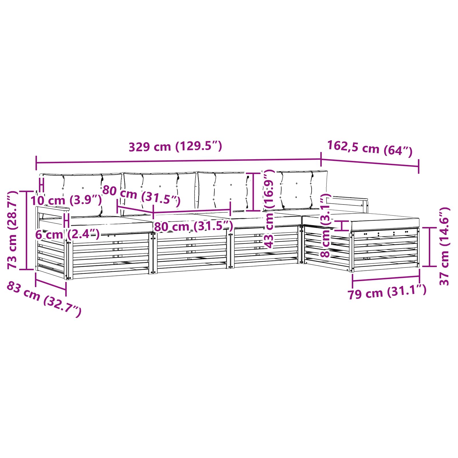 Zunanja garnitura za sedenje z blazino 5 pcs Naravna in bež - slika 6
