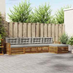 Zunanja garnitura za sedenje 5 pcs Naravna in svetlo siva