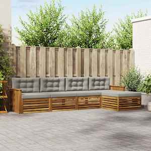 Zunanja garnitura za sedenje 5 pcs Naravna in svetlo siva