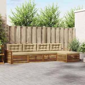 Zunanja garnitura za sedenje z blazino 5 pcs Naravna in bež