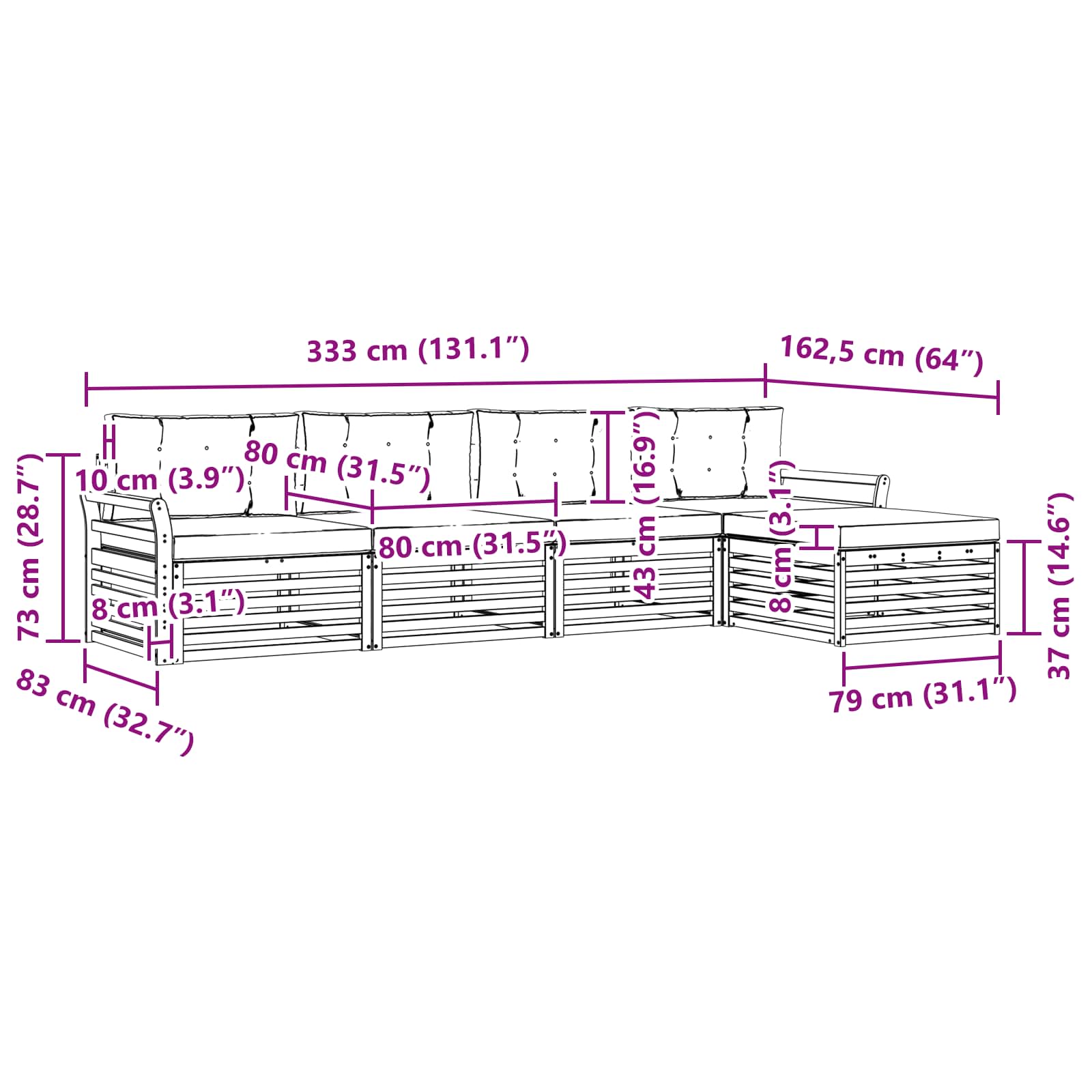 Zunanja garnitura za sedenje z blazino 5 pcs Naravna in bež - slika 6