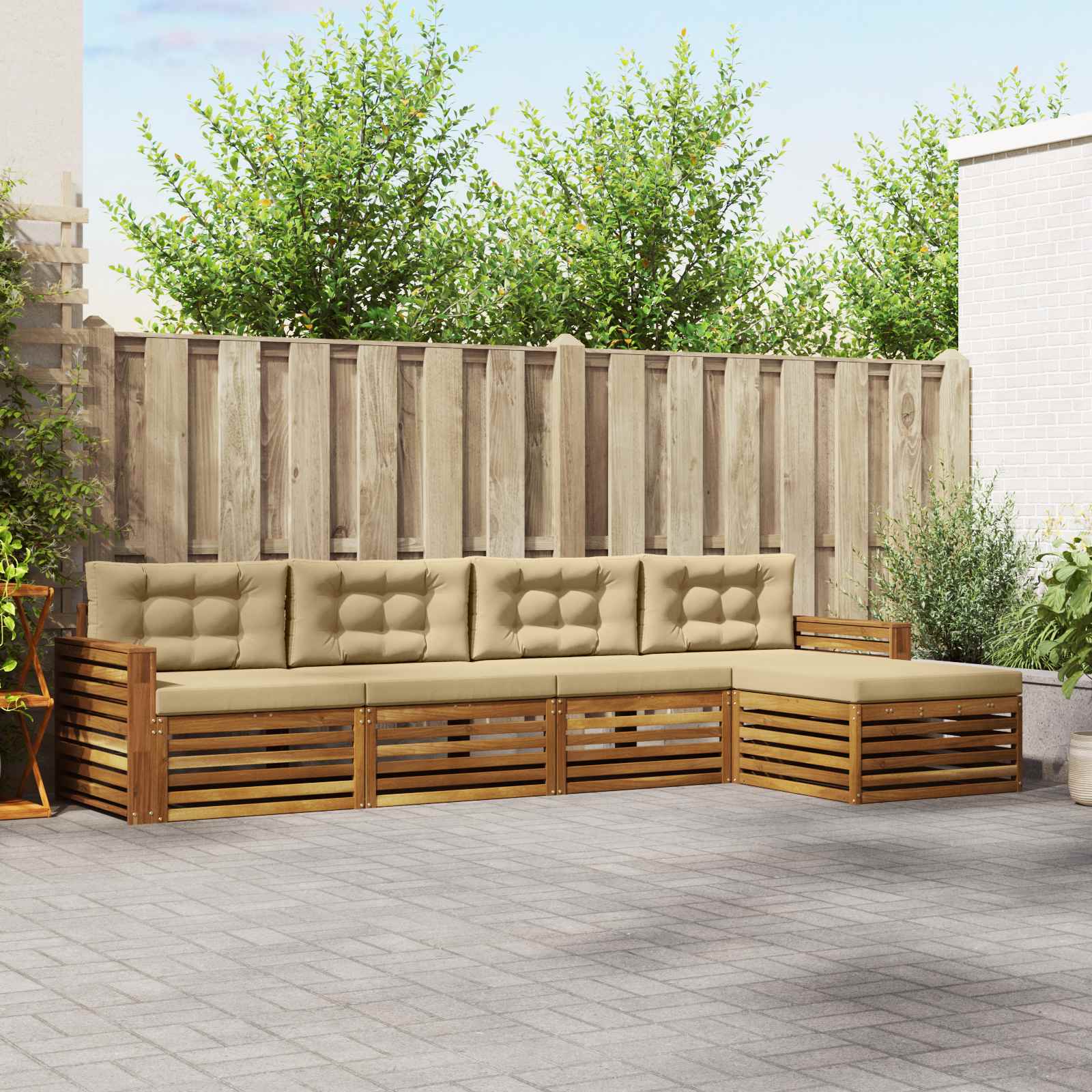 vidaXL Outdoor-Sofagarnitur mit Kissen 5 pcs Natur und Beige