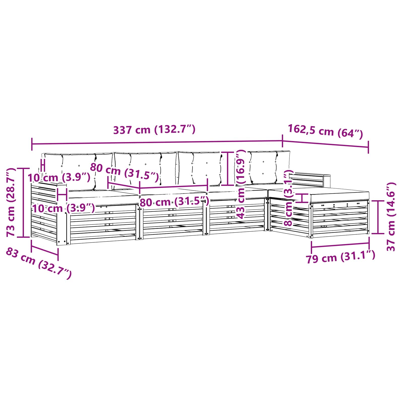 Zunanja garnitura za sedenje z blazino 5 pcs Naravna in bež - slika 6