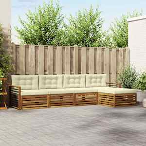 Zunanja garnitura za sedenje z blazino 5 pcs Naravna in smetana