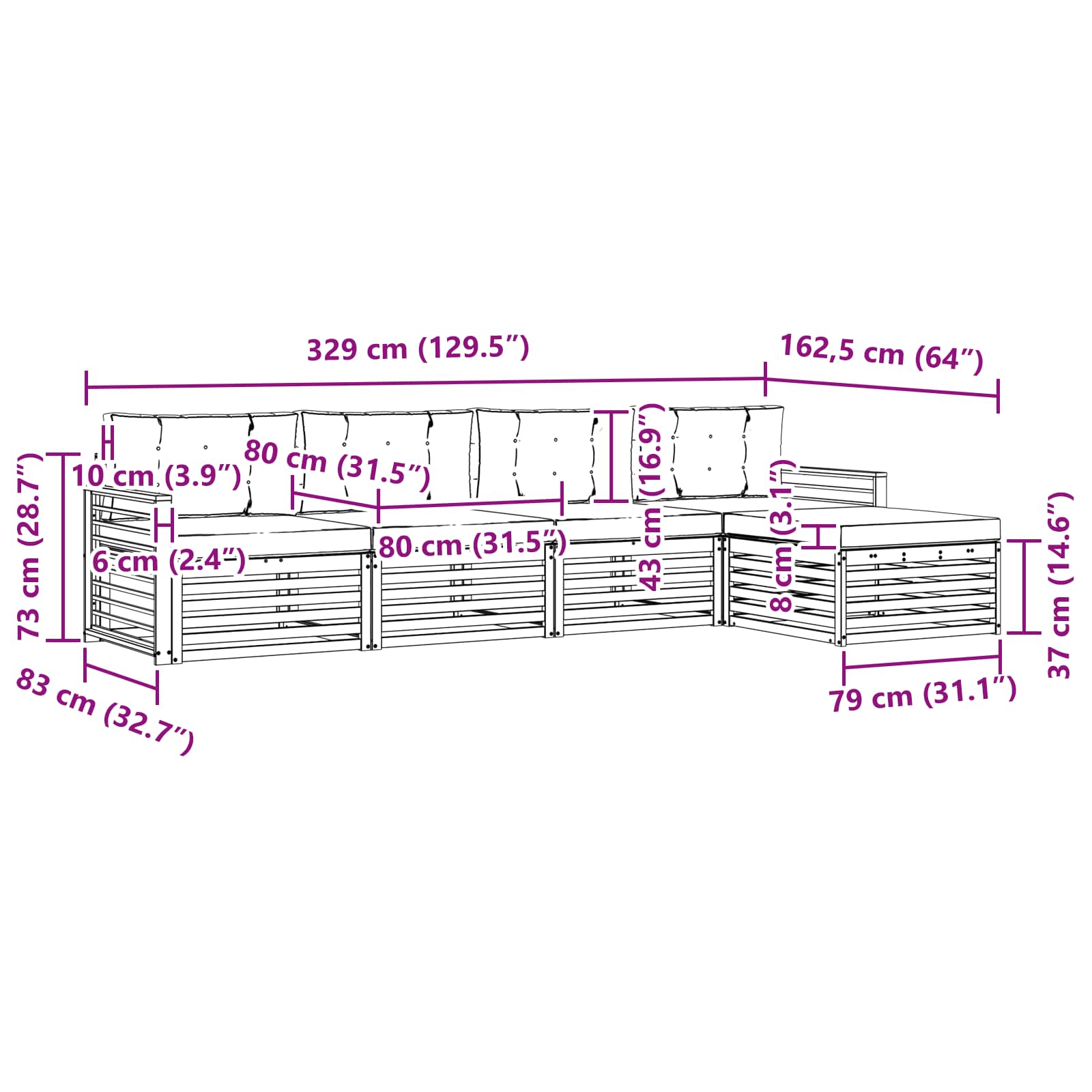 Zunanja garnitura za sedenje 5 pcs Naravna in svetlo siva - slika 6