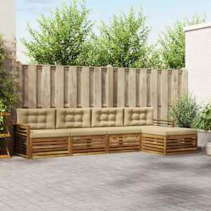 Zunanja garnitura za sedenje z blazino 5 pcs Naravna in bež