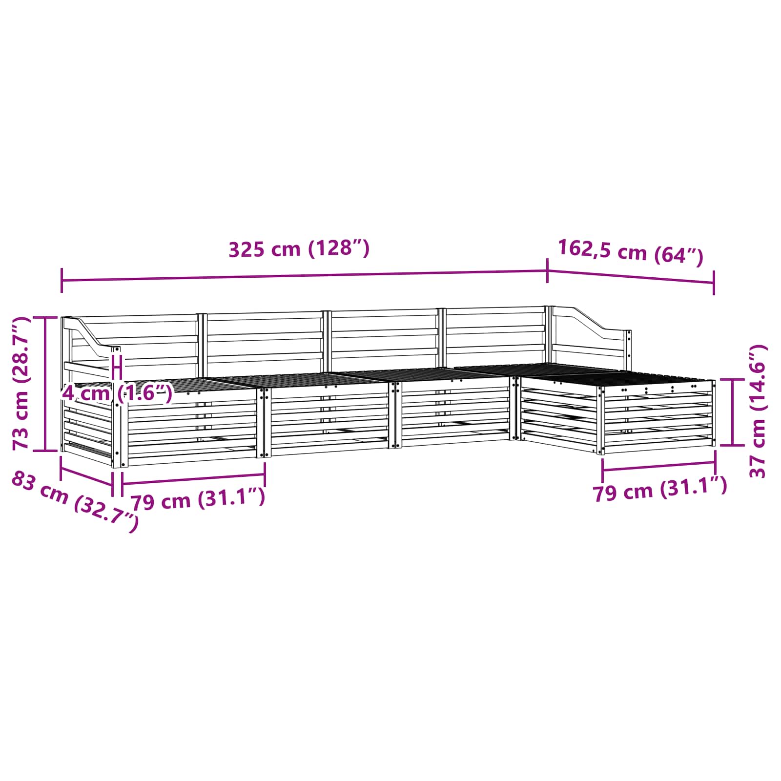 Zunanja garnitura za sedenje 5 pcs Naravna - slika 7