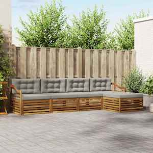 Zunanja garnitura za sedenje 5 pcs Naravna in svetlo siva