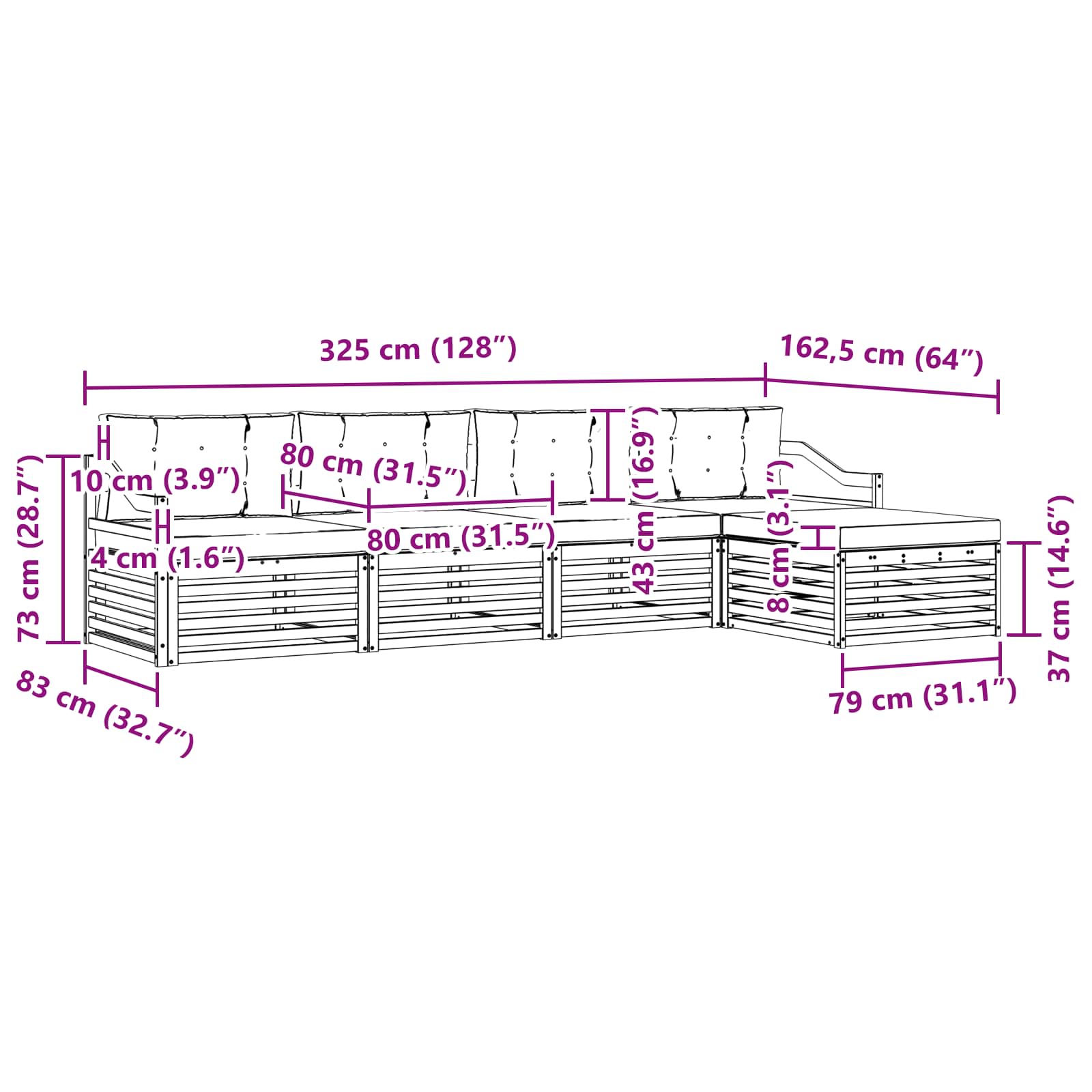 Zunanja garnitura za sedenje z blazino 5 pcs Naravna in bež - slika 6